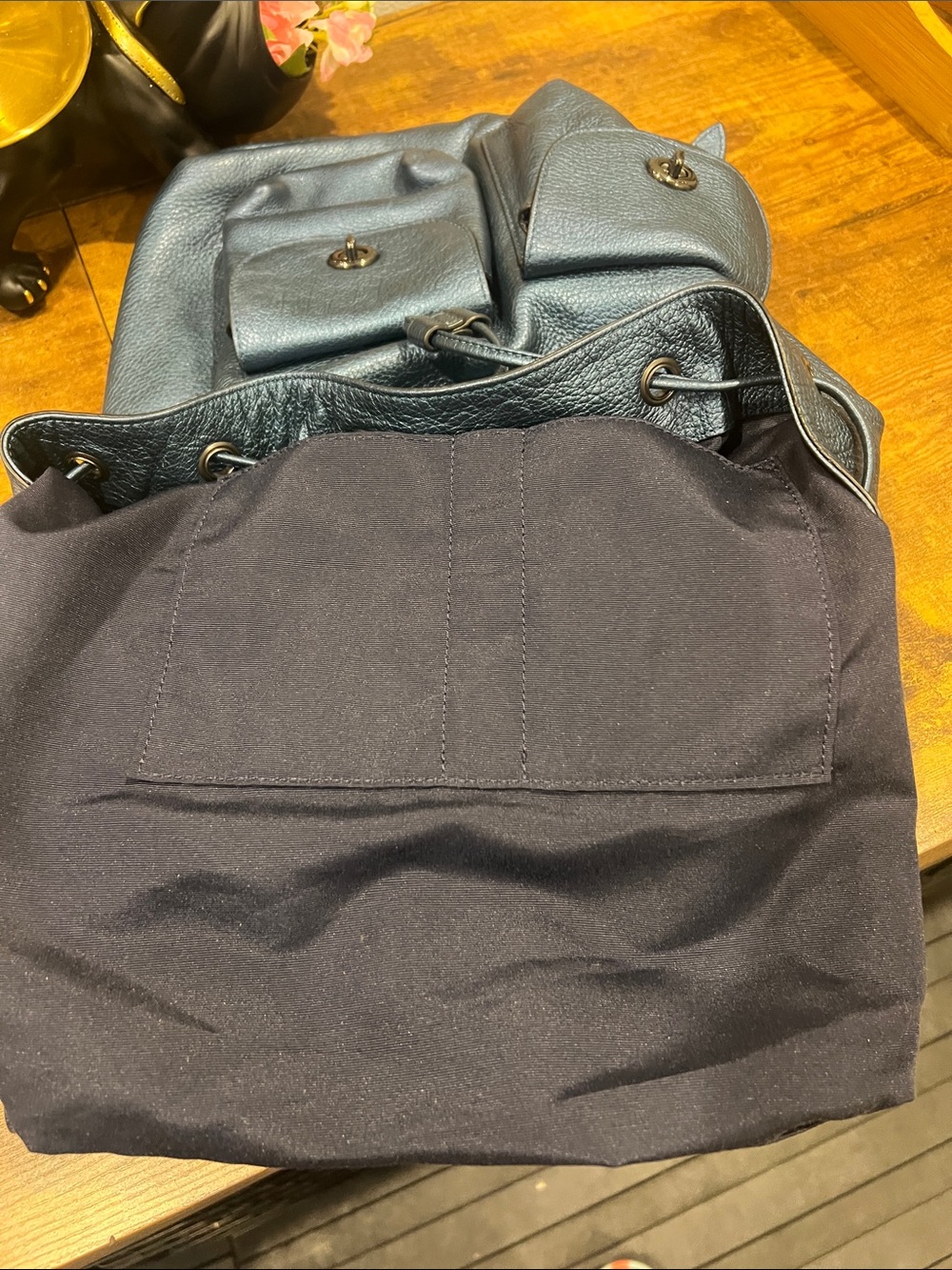 COACH Turnlock Rucksack Backpack Midnight Blue Pebbled Leather F36683 Medium - Picture 7 of 9